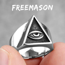 Load image into Gallery viewer, Freemason Illuminati Triangle Masonic Stainless Steel Mens Rings Punk for Male Boyfriend Biker Jewelry Creativity Gift Wholesale
