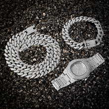 Load image into Gallery viewer, Step Onto the Scene With This White Gold Matching Iced Out Necklace, Watch and Bracelet Set
