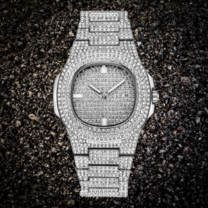Step Onto the Scene With This White Gold Matching Iced Out Necklace, Watch and Bracelet Set